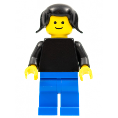 plain black torso with black arms blue legs black pigtails hair
