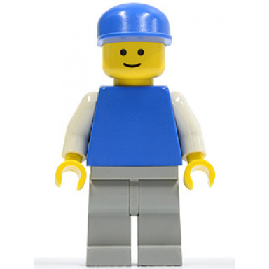 plain blue torso with white arms light gray legs blue cap