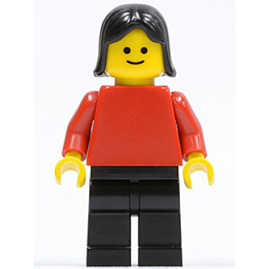 plain red torso with red arms black legs black female hair