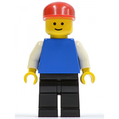 plain blue torso with white arms black legs red cap
