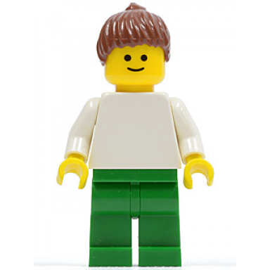 plain white torso with white arms green legs reddish brown ponytail hair