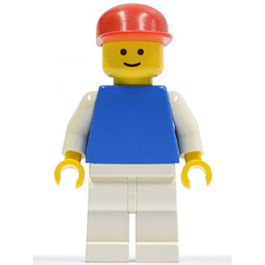 plain blue torso with white arms white legs red cap