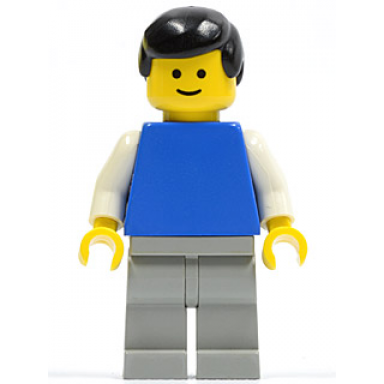 plain blue torso with white arms light gray legs black male hair
