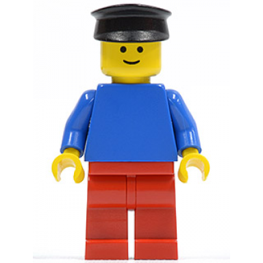 plain blue torso with blue arms red legs black hat