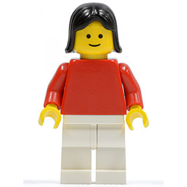 plain red torso with red arms white legs black female hair