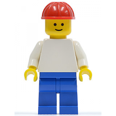 plain white torso with white arms blue legs red construction helmet