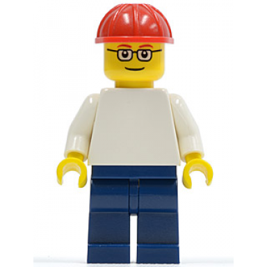 plain white torso with white arms dark blue legs red construction helmet glasses