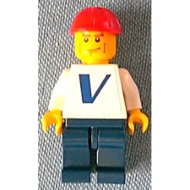plain white torso with vestas logo sticker with white arms dark blue legs red construction helmet vertical cheek lines