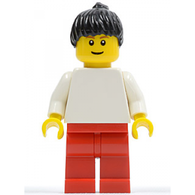 plain white torso with white arms red legs black ponytail