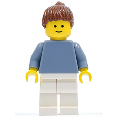 plain sand blue torso with sand blue arms white legs reddish brown hair with ponytail