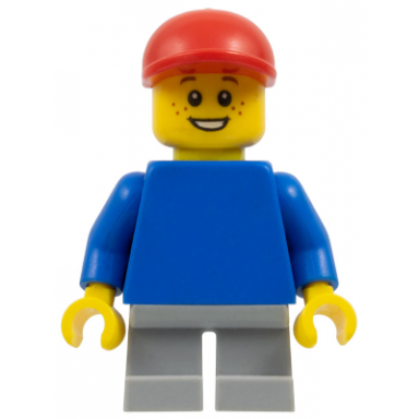 plain blue torso with blue arms short light bluish gray legs red cap