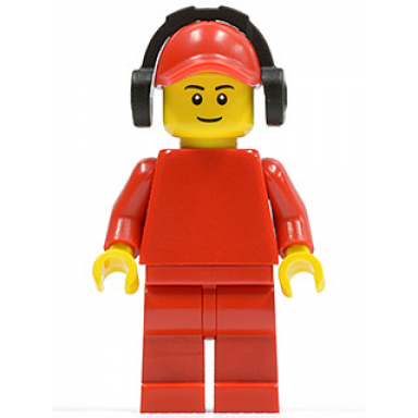plain red torso with red arms red legs red cap with hole headphones