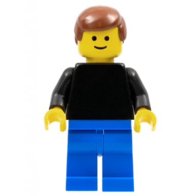 plain black torso with black arms blue legs reddish brown male hair