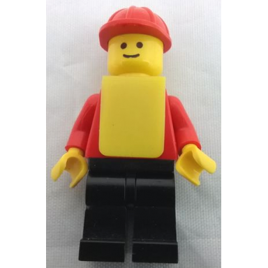 plain red torso with red arms black legs red construction helmet yellow vest