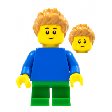 plain blue torso with blue arms green short legs medium nougat spiky hair