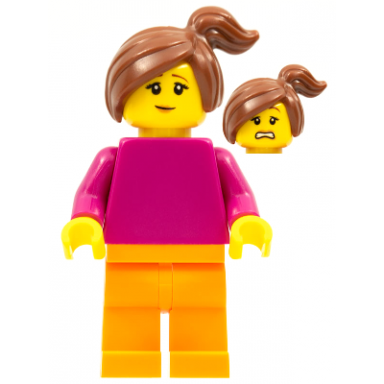 plain magenta torso with magenta arms orange legs reddish brown side ponytail
