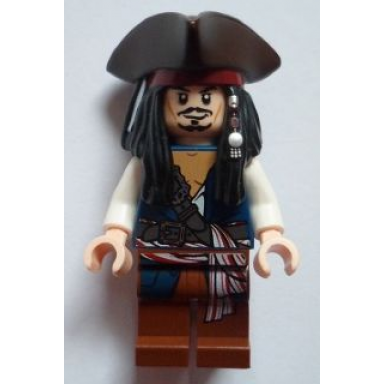 captain jack sparrow with tricorne and blue vest