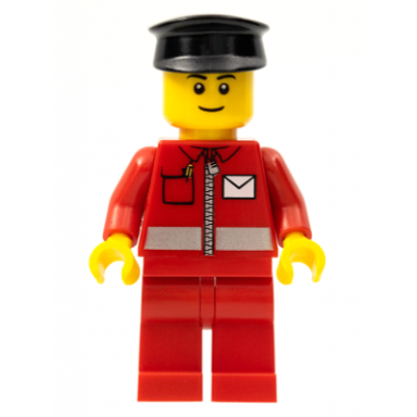 post office white envelope and stripe red legs black hat black eyebrows