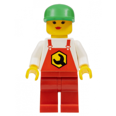 repair - overalls red with wrench pattern red legs green cap female