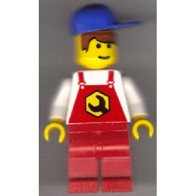 repair - overalls red with wrench pattern red legs blue cap