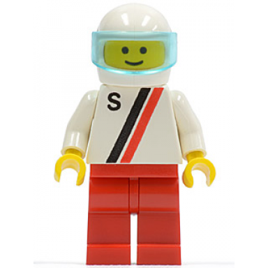 s - white with red black stripe red legs white helmet trans-light blue visor