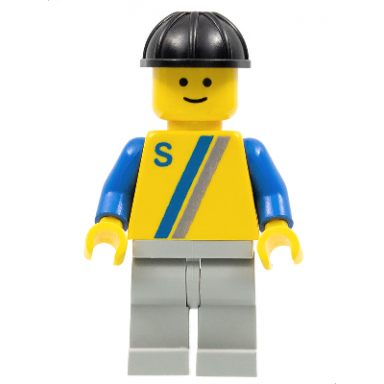 s - yellow with blue gray stripe light gray legs black construction helmet