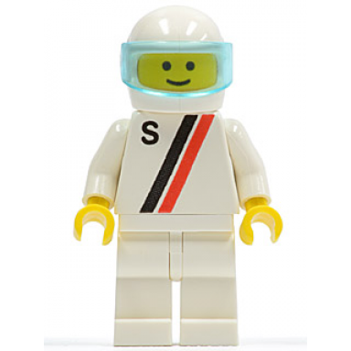 s - white with red black stripe white legs white helmet trans-light blue visor