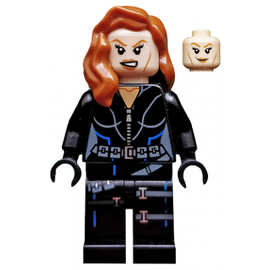 black widow - black jumpsuit dark orange mid-length hair printed legs black hands