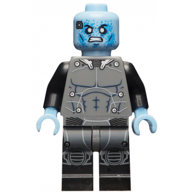 electro - black and dark bluish gray outfit bright light blue head