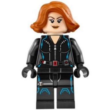 black widow - black jumpsuit dark orange short hair printed legs dark azure trim