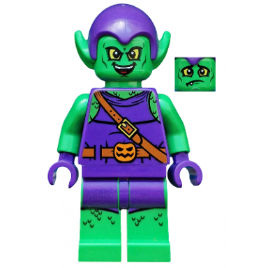 green goblin - bright green skin dark purple outfit large yellow eyes