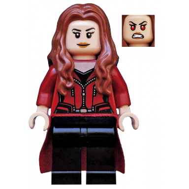 the scarlet witch wanda maximoff - plain black legs reddish brown hair dark red cloth skirt