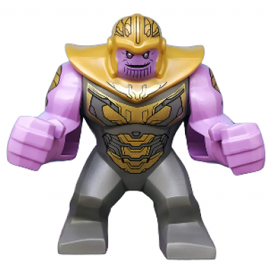 thanos - large figure medium lavender arms printed dark bluish gray outfit with gold armor pearl gold helmet