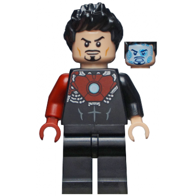 tony stark - black iron man suit with dark red right arm