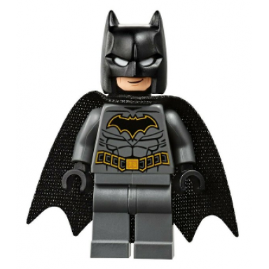 batman - dark bluish gray suit with gold outline belt and crest mask and cape type 3 cowl teardrop neck cut spongy cape