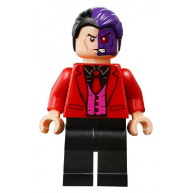 two-face - black shirt red tie and jacket