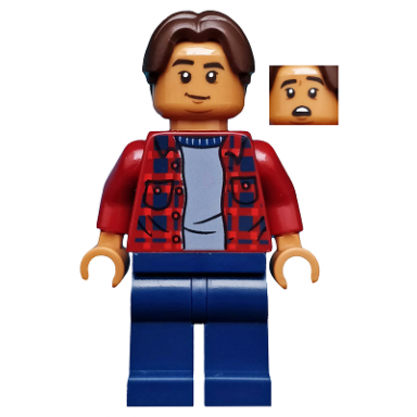 ned leeds - dark red plaid shirt dark blue legs