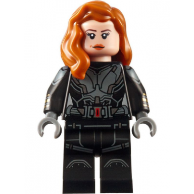 black widow - black jumpsuit dark orange mid-length hair printed legs printed arms