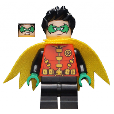 robin - green mask and hands black medium legs yellow scalloped cape