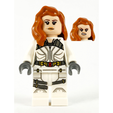 black widow - white jumpsuit dark orange mid-length hair