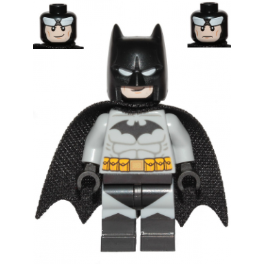 batman - light bluish gray suit with yellow belt black crest mask and cape type 3 cowl