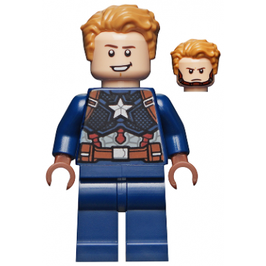 captain america - dark blue suit reddish brown hands hair dark brown eyebrows chin strap