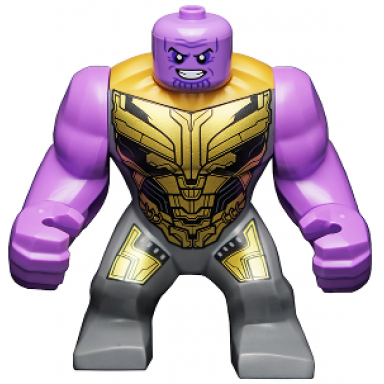 thanos - large figure medium lavender arms plain dark bluish gray outfit with gold armor smile