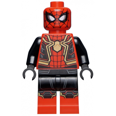 spider-man - black and red suit large gold spider gold knee trim integrated suit