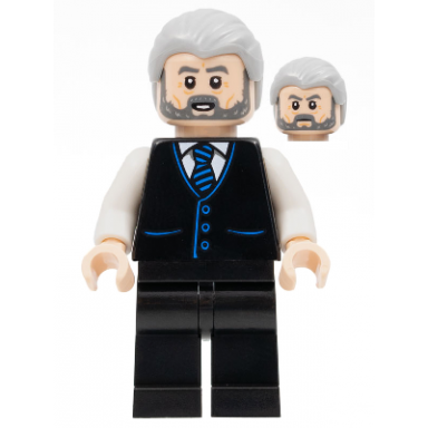 alfred pennyworth - black vest light bluish gray hair dark bluish gray beard