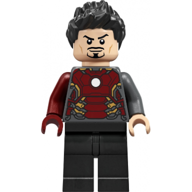 tony stark - dark bluish gray iron man suit with dark red right arm