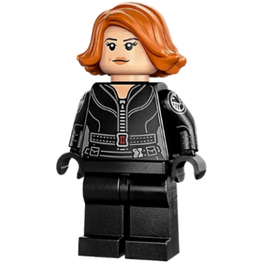 black widow - black jumpsuit dark orange short hair plain legs printed arms