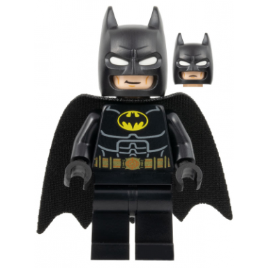 batman - black suit gold belt cowl with white eyes smirk goggles and frown