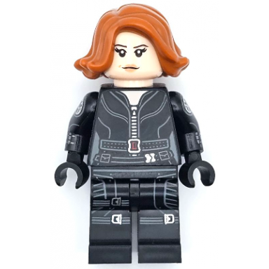 black widow - black jumpsuit dark orange short hair printed legs printed arms