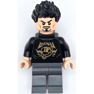 tony stark - black shirt with gold helmet pin holder on back